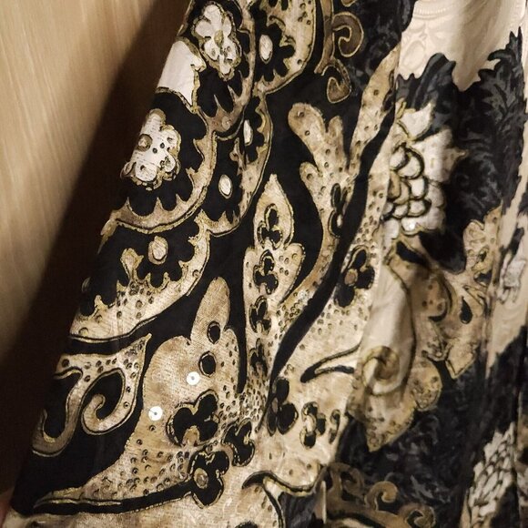 Chico's Silk Blend Tan Black Paisley Sequin Floral Blazer Medium - Picture 4 of 7